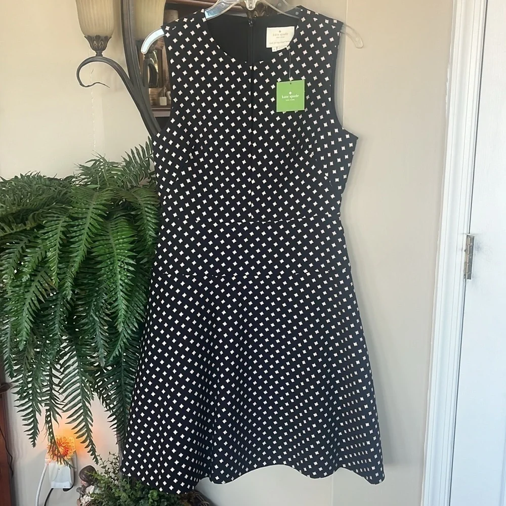 Brand New Kate Spade Diamond Jacquard A-line Dress Black Lined Sleeveless